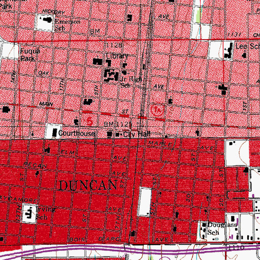 Topographic Map of Duncan Police Department, OK