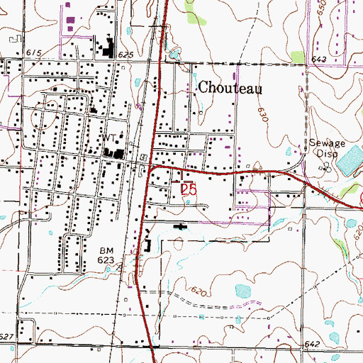 Topographic Map of Chouteau Police Department, OK