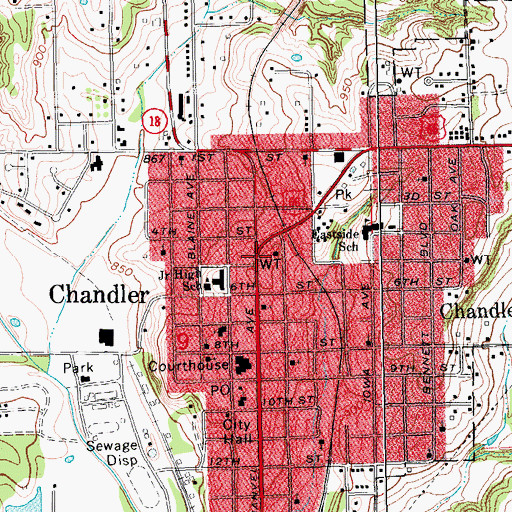 Topographic Map of Chandler Police Department, OK
