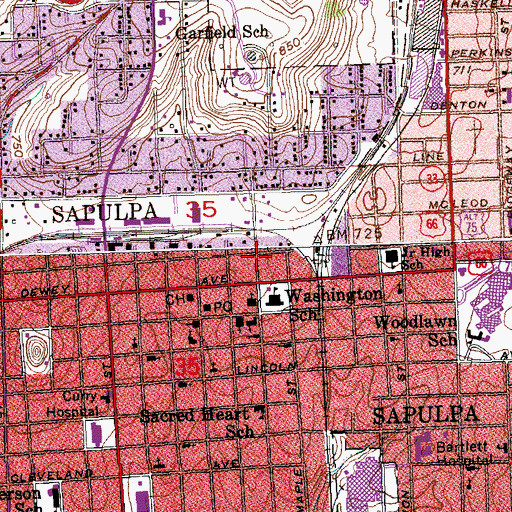 Topographic Map of Sapulpa Police Department, OK
