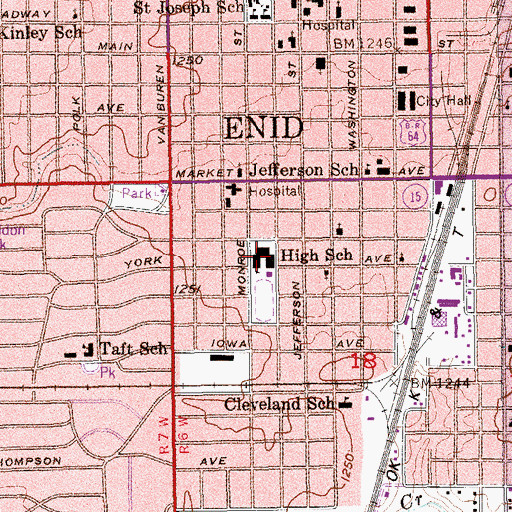 Topographic Map of Enid High School Campus Police Department, OK