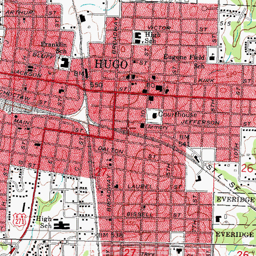 Topographic Map of Hugo Police Department, OK
