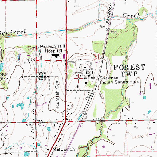 Topographic Map of Absentee Shawnee Tribal Police, OK