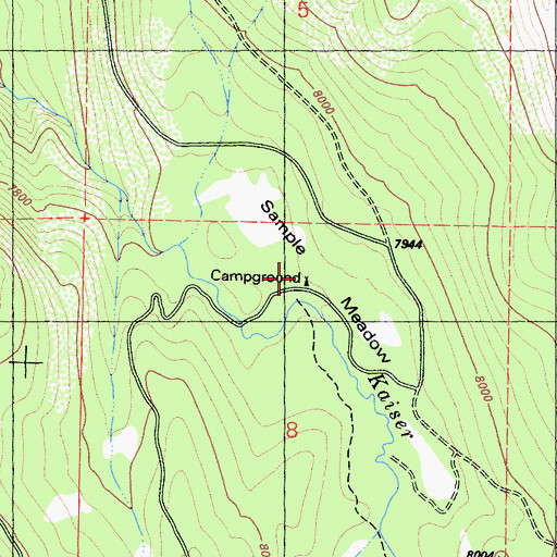 Topographic Map of Sample Meadow Campground, CA