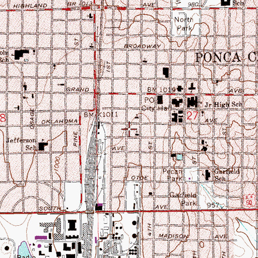 Topographic Map of Ponca City Police Department, OK