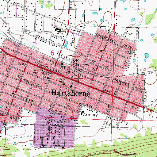 Topographic Map of Hartshorne Police Department, OK