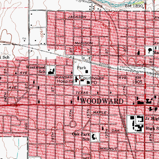 Topographic Map of Woodward County Sheriff's Office, OK