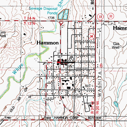 Topographic Map of Hammon Police Department, OK