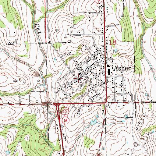 Topographic Map of Asher Police Department, OK