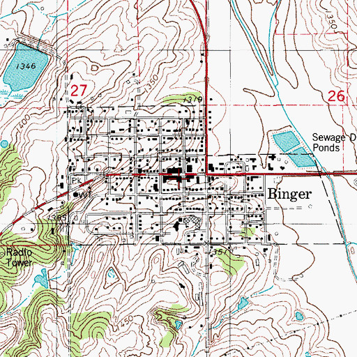 Topographic Map of Binger Police Department, OK