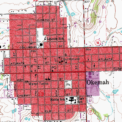 Topographic Map of Okfuskee County Sheriff's Office, OK