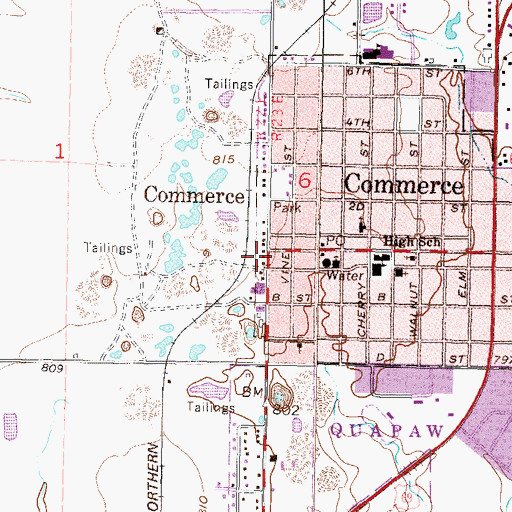 Topographic Map of Commerce Police Department, OK