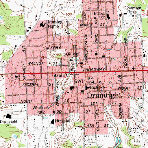 Topographic Map of Drumright Police Department, OK