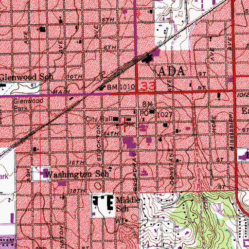Topographic Map of Pontotoc County Sheriff's Office, OK