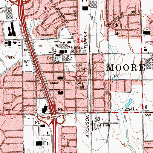 Topographic Map of Moore Police Department, OK