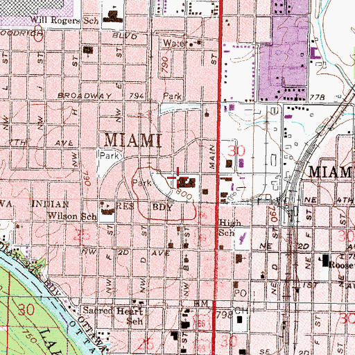 Topographic Map of Miami Police Department, OK