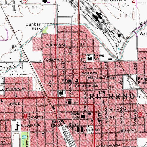 Topographic Map of Canadian County Sheriff's Office, OK