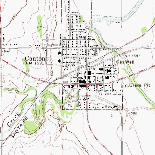 Topographic Map of Canton Police Department, OK
