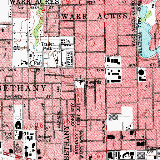 Topographic Map of Warr Acres Police Department, OK