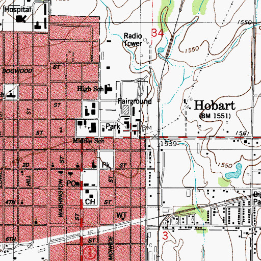 Topographic Map of Hobart Police Department, OK