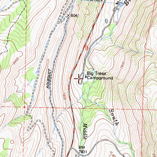 Topographic Map of Big Trees Campground, CA