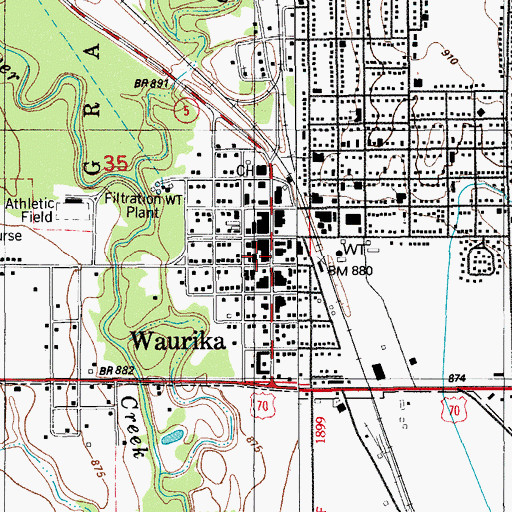 Topographic Map of Waurika Police Department, OK