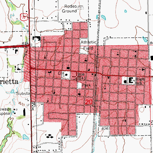 Topographic Map of Marietta Police Department, OK