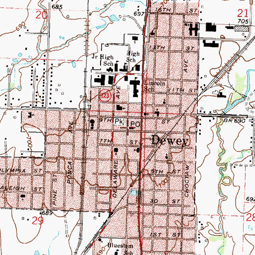 Topographic Map of Dewey Police Department, OK
