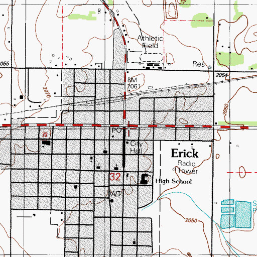 Topographic Map of Erick Police Department, OK
