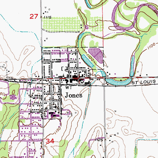 Topographic Map of Jones Police Department, OK