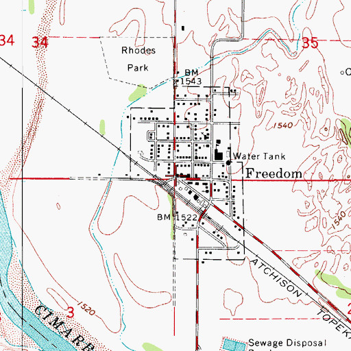 Topographic Map of Woods County Sheriff's Office, OK