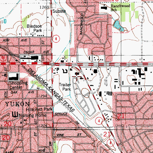 Topographic Map of Yukon Police Department, OK