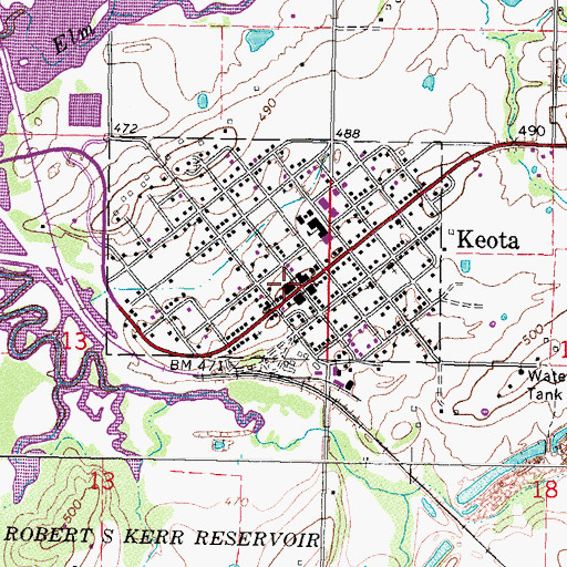 Topographic Map of Keota Police Department, OK