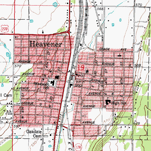 Topographic Map of Heavener Police Department, OK