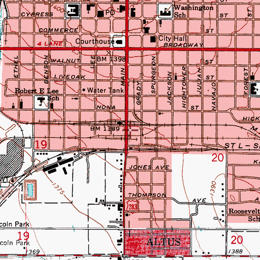 Topographic Map of Jackson County Sheriff's Office, OK