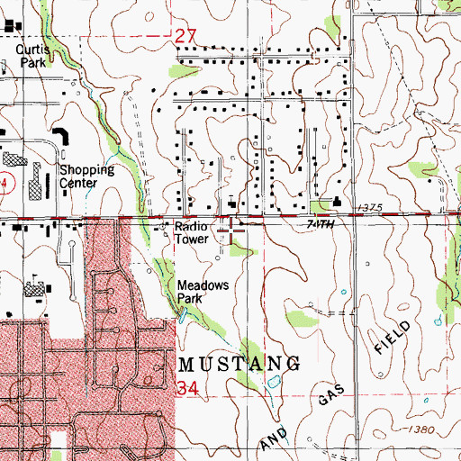 Topographic Map of Mustang Police Department, OK