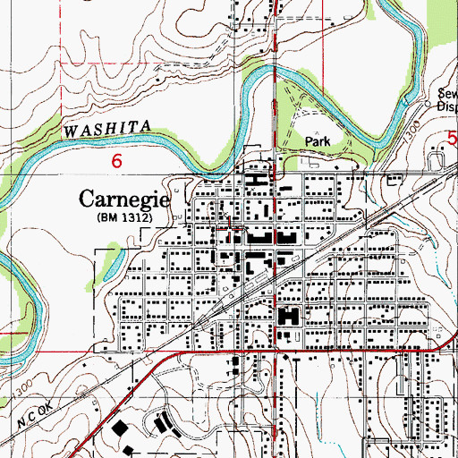 Topographic Map of Carnegie Police Department, OK