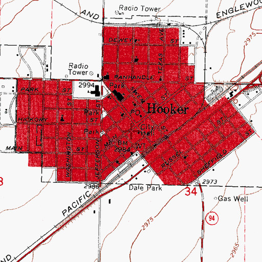 Topographic Map of Hooker Police Department, OK