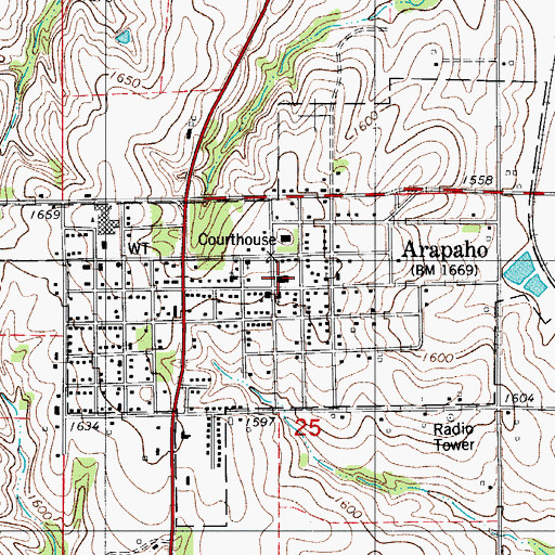 Topographic Map of Arapaho City Police Department, OK