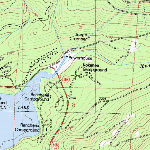 Topographic Map of Kokanee Campground, CA