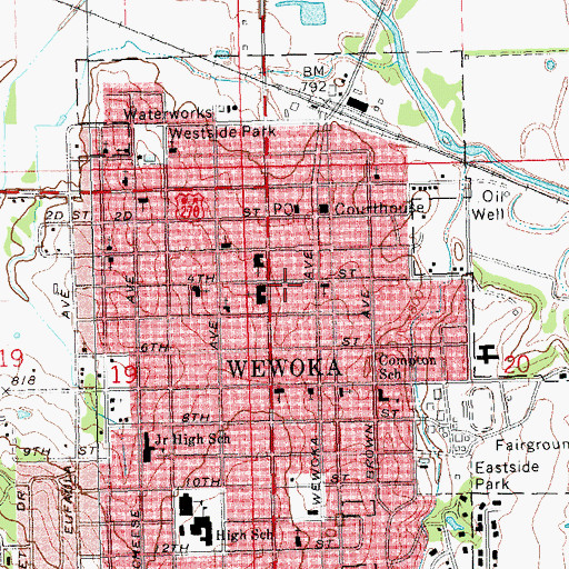 Topographic Map of Wewoka Police Department, OK