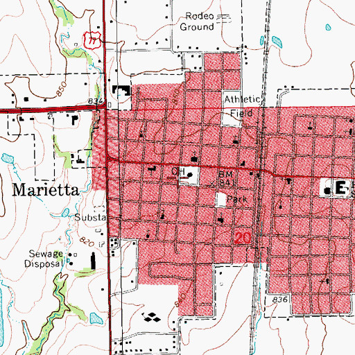 Topographic Map of Love County Sheriff's Office, OK