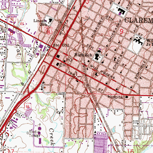 Topographic Map of Claremore Police Department, OK
