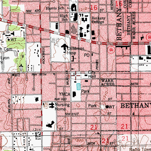 Topographic Map of Bethany Police Department, OK