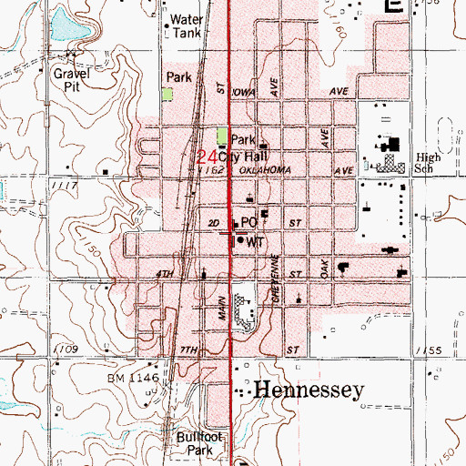 Topographic Map of Hennessey Police Department, OK