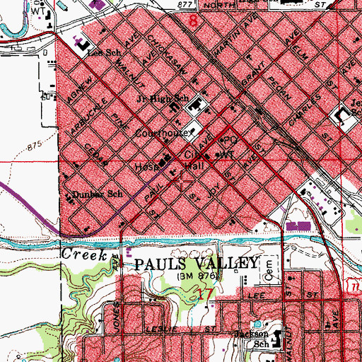 Topographic Map of Pauls Valley Police Department, OK