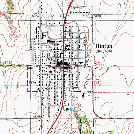 Topographic Map of Hinton Police Department, OK