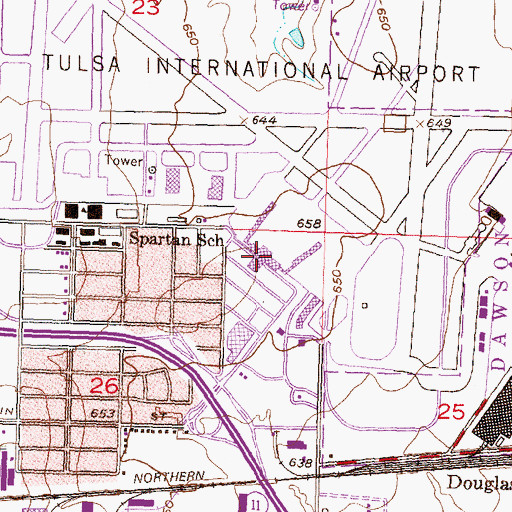 Topographic Map of Tulsa International Airport Police Department, OK
