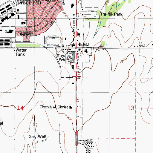 Topographic Map of Burns Flat Police Department, OK