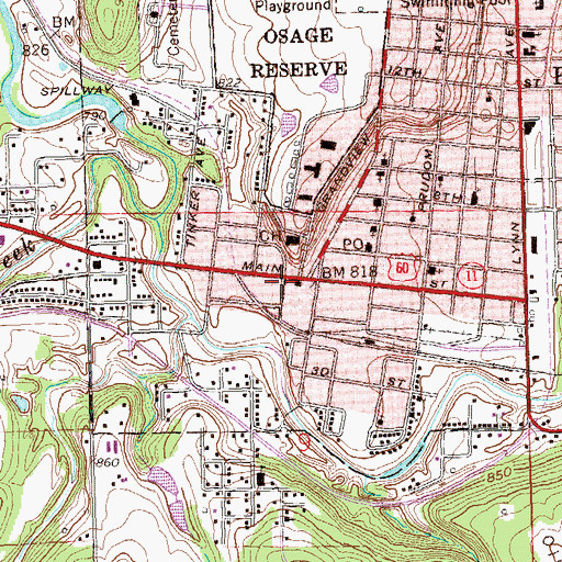 Topographic Map of Pawhuska Police Department, OK